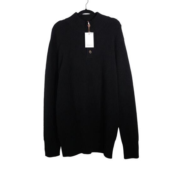 Quince Black Men's Mongolian Cashmere Waffle Quarter Button Size Large $130 1131 - Picture 1 of 7